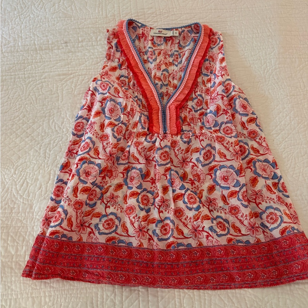Vineyard Vines Floral Red, Blue & White Sleeveless V-Neck Tank